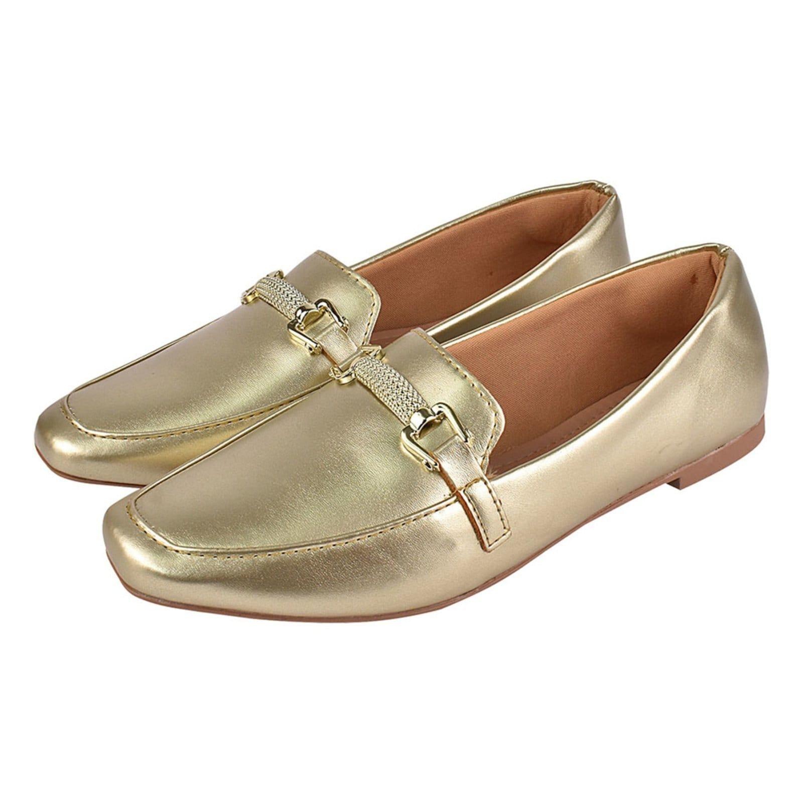 Sapato Feminino Mocassim Donatella Shoes Bico Quadrado Confort Sapatilha Social Ouro light