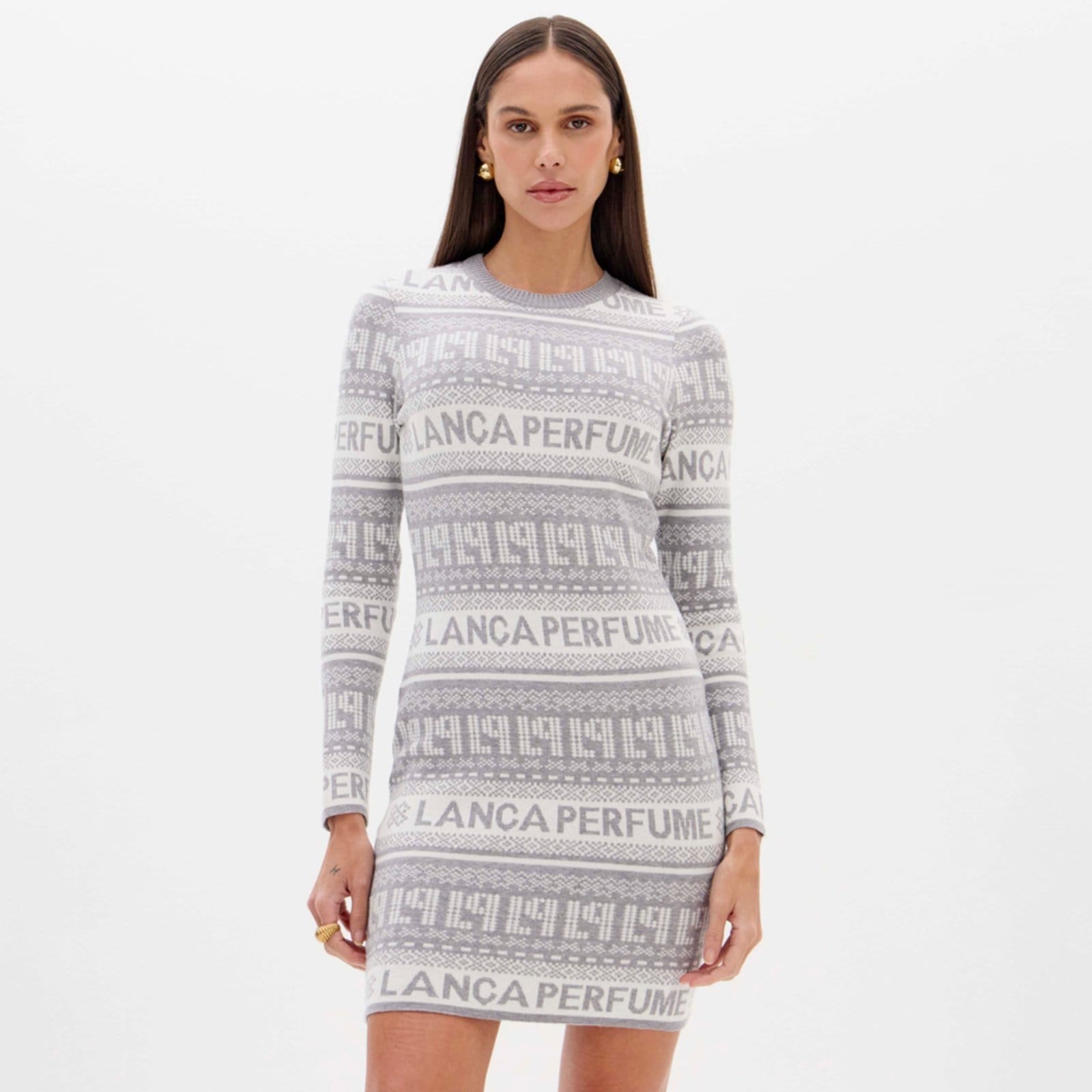 Vista principal Vestido Curto Lança Perfume Tricot Sign Ou26 Feminino Lança Perfume cinza