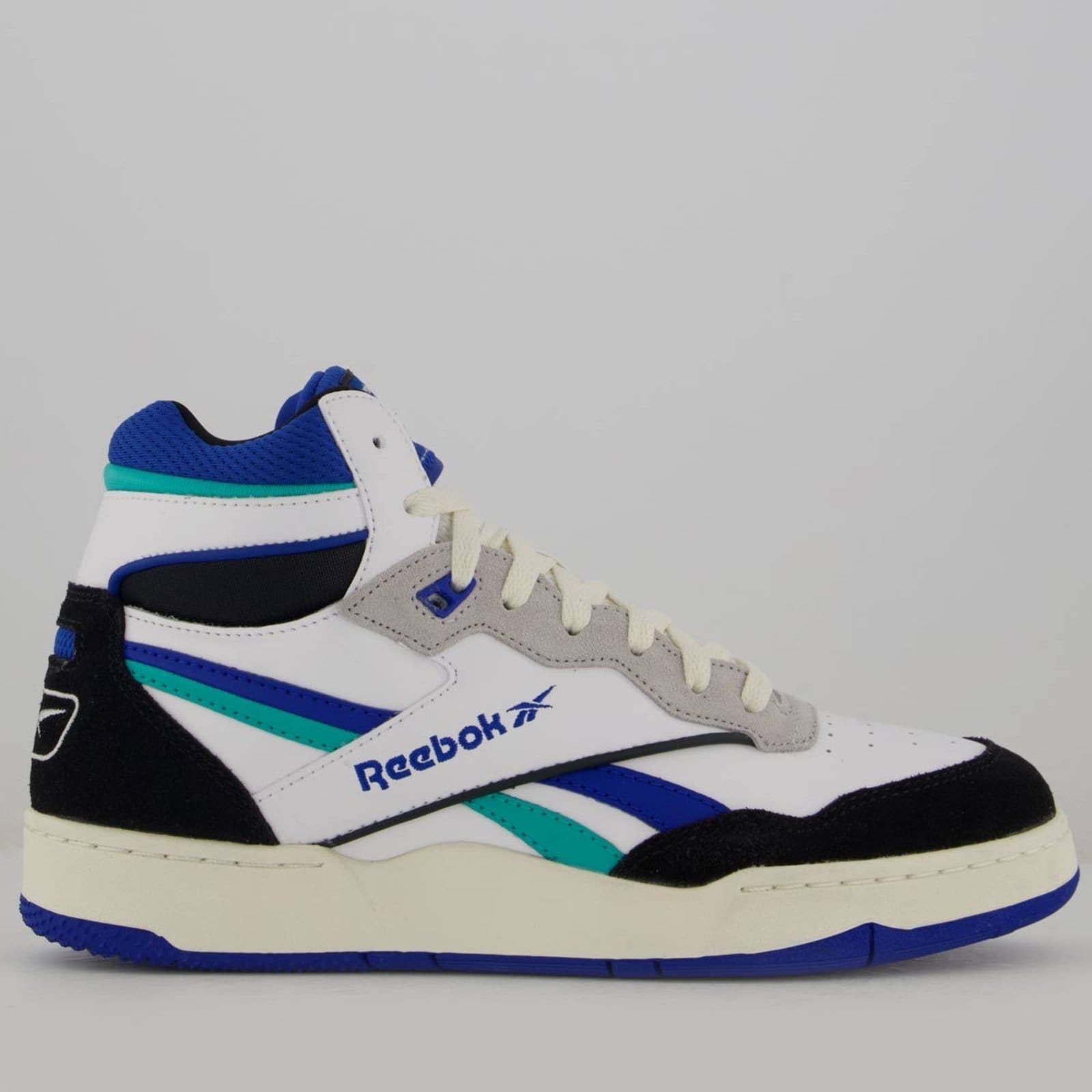 Vista principal Tênis Reebok BB 4000 II Mid Branco e Azul Reebok branco azul