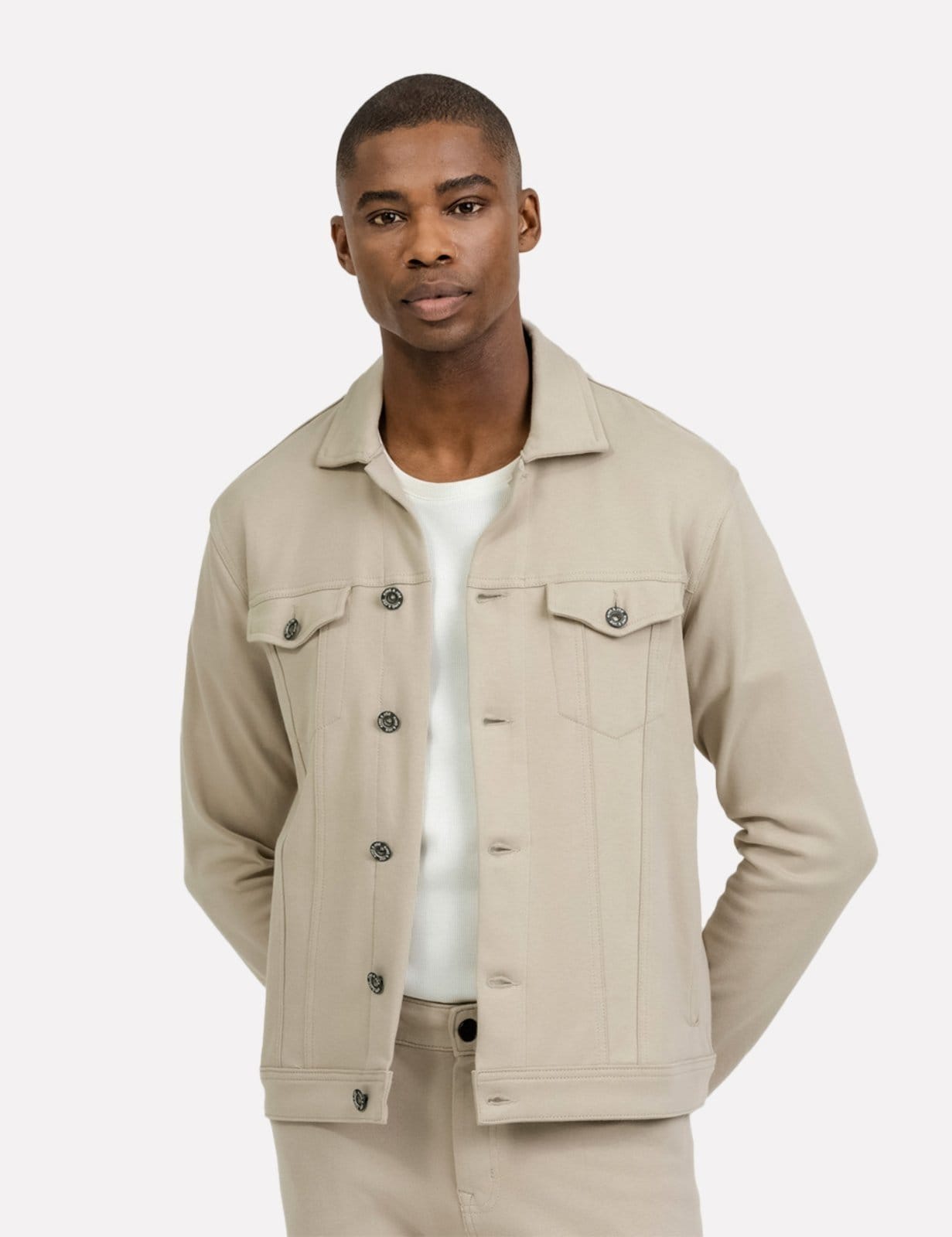 Jaqueta K&J Black Masculina Regular Malha Recortes Comfort Bege