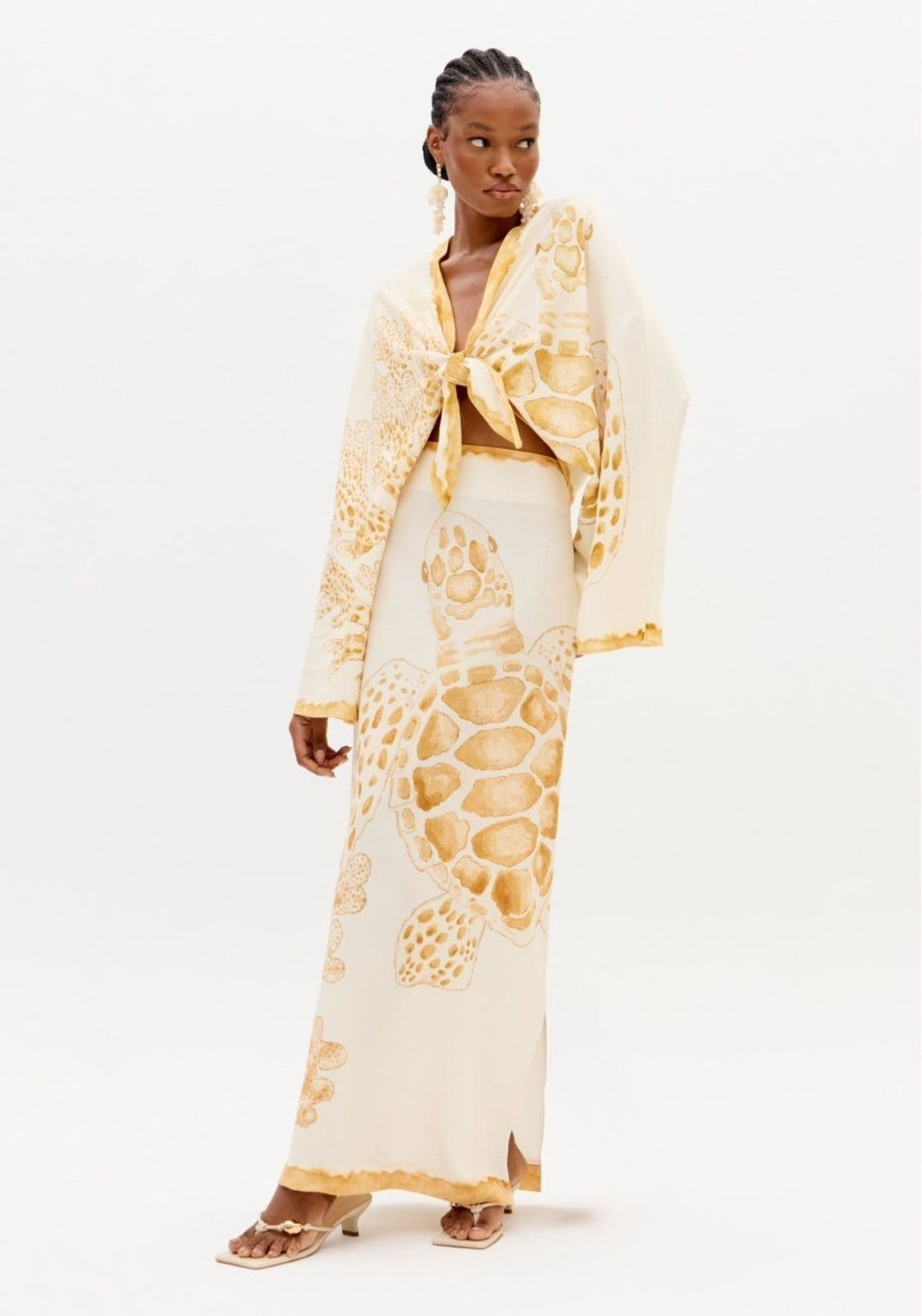 Vista principal Saia Super Midi Estampada Cintura édia Lança Perfume amarelo