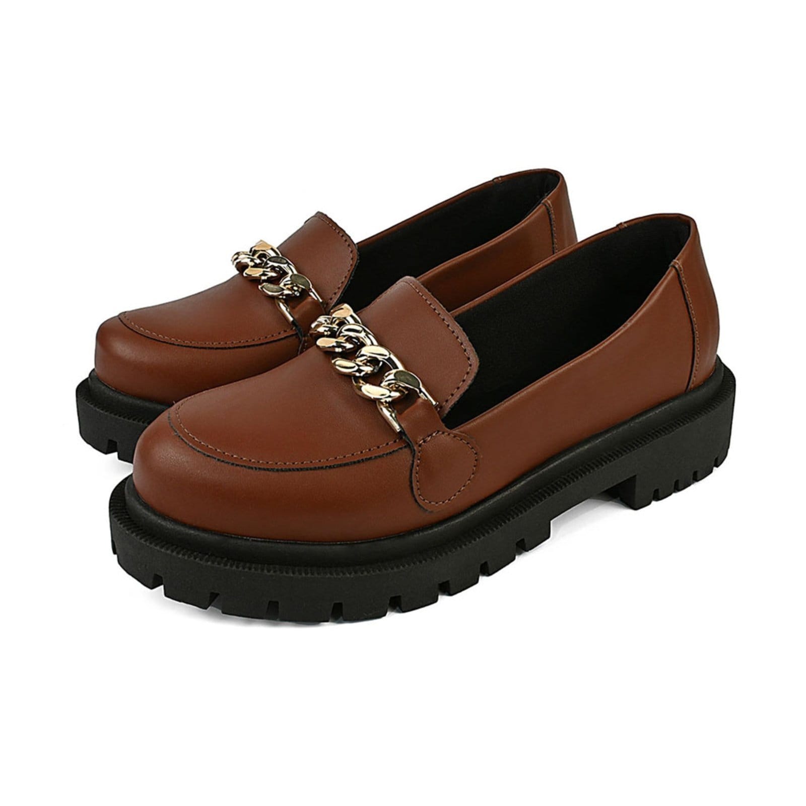 Sapato Feminino Mocassim Tratorado CM Calçados Bico Redondo Confort Terra com corrente