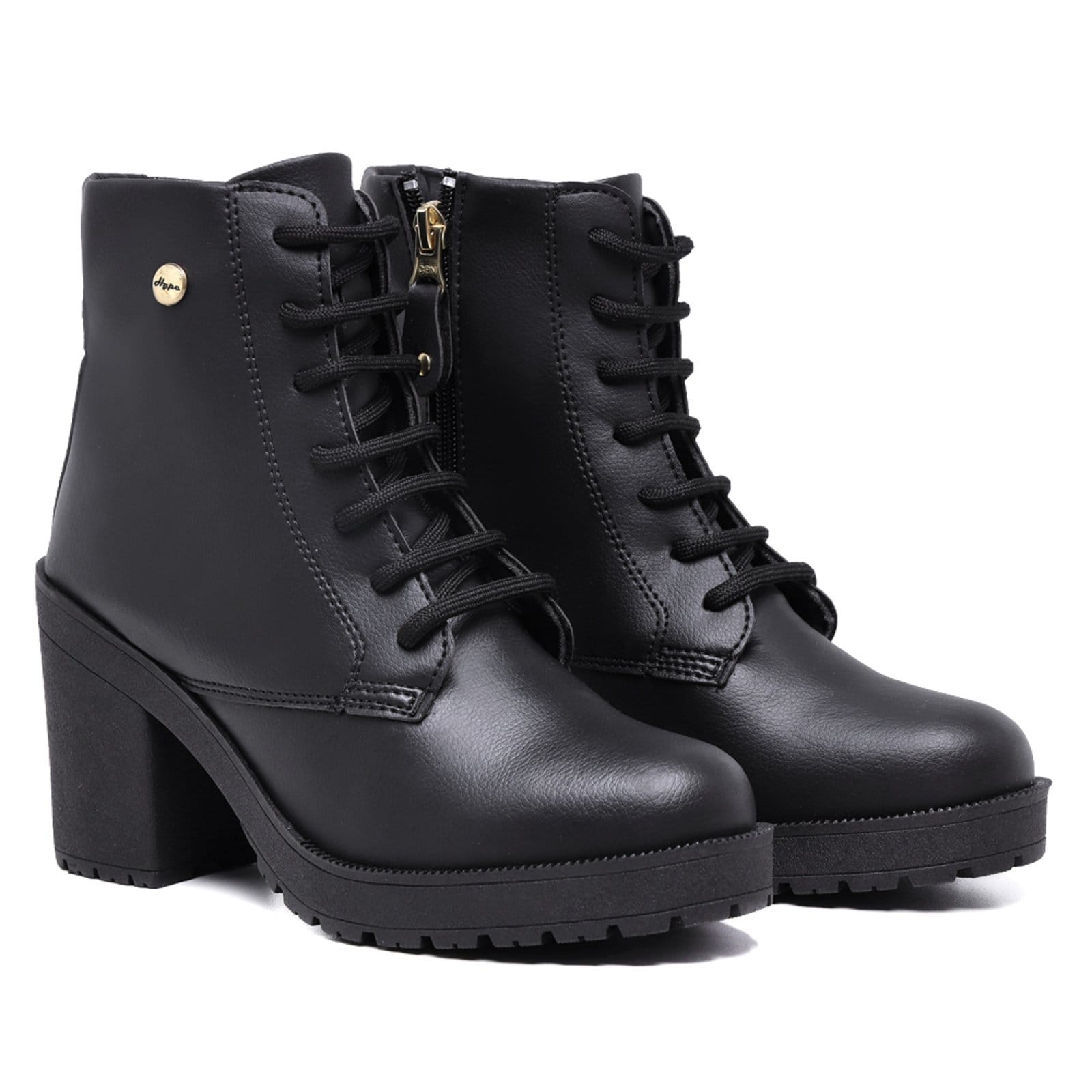Vista 2 Bota Feminina Coturno Tratorado Salto Médio Grosso Zíper Hype preto