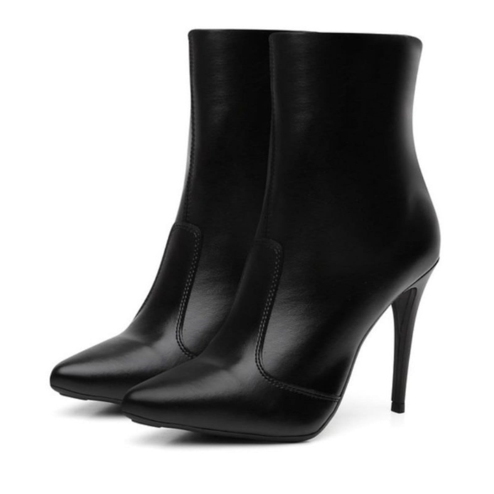 Bota Cano Curto Salto Fino Ziper Estilosa Preta