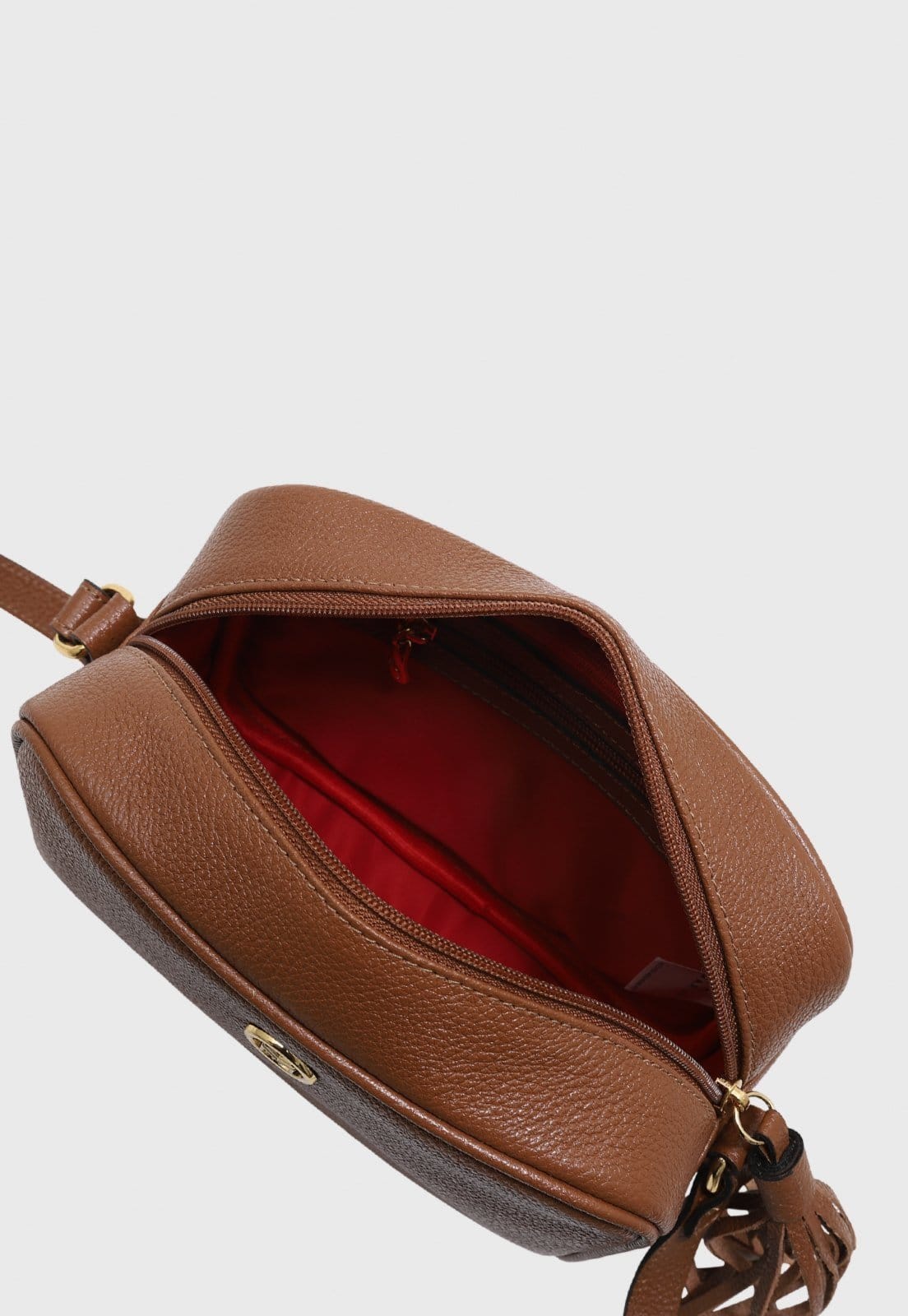 Vista 2 Bolsa Transversal de Couro Mariart Titânio Camel Mariart caramelo