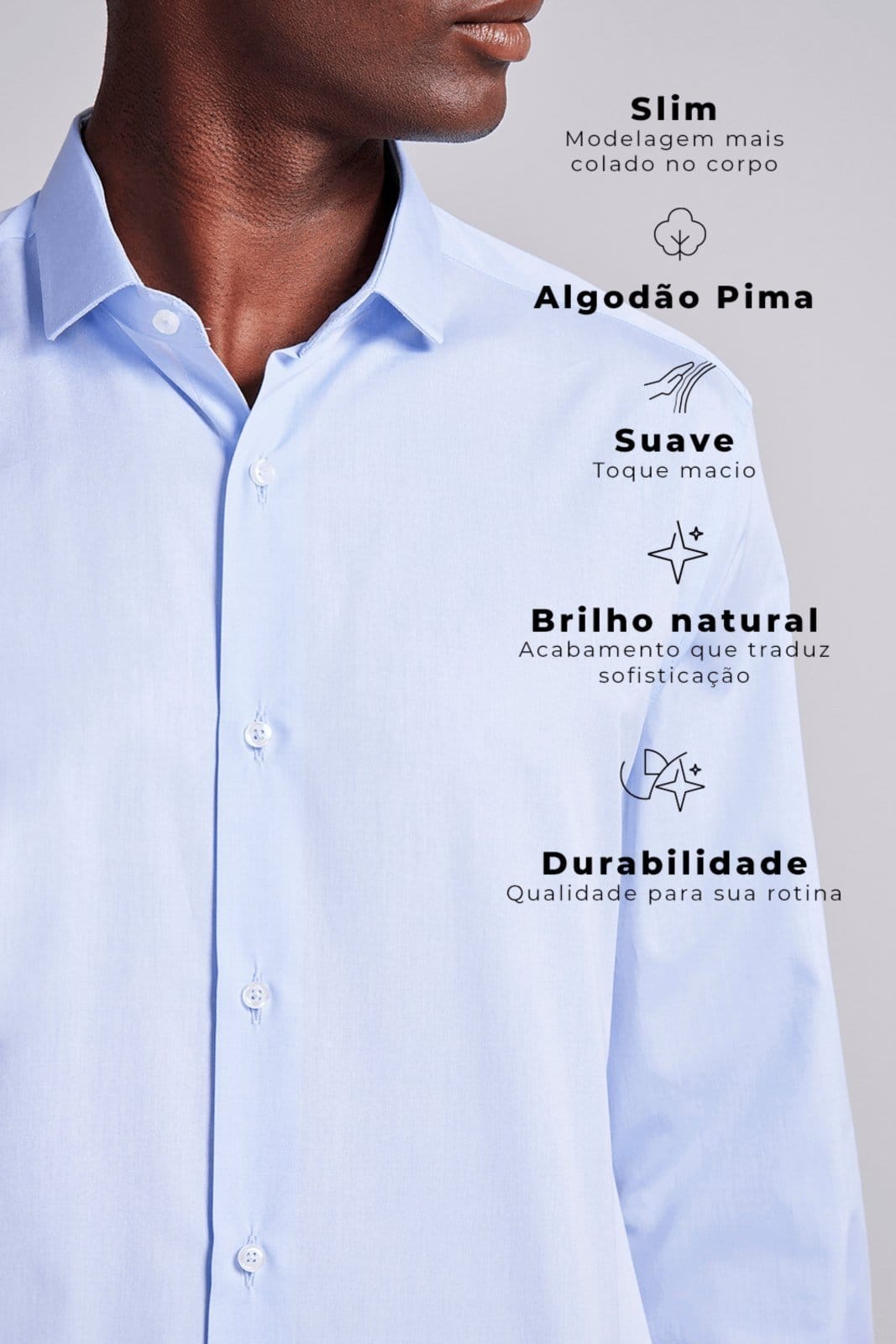 Vista 2 HIGHSTIL Camisa Social Lisa Algodão Pima Slim Fit Claro HIGHSTIL azul