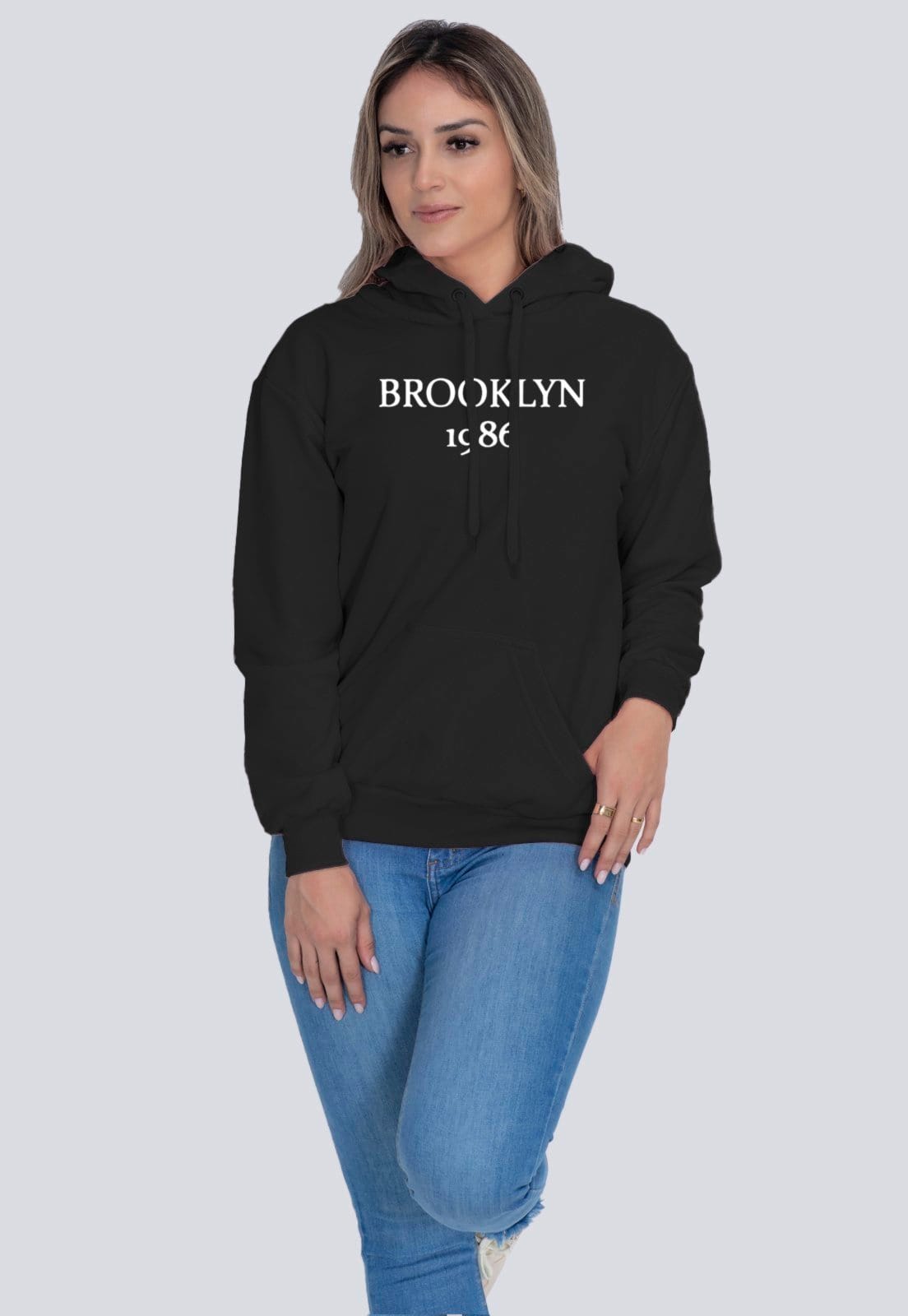 Vista 2 Moletom Masculino Algodão Blusa de Frio Básico Brooklyn Lucas Lunny preto