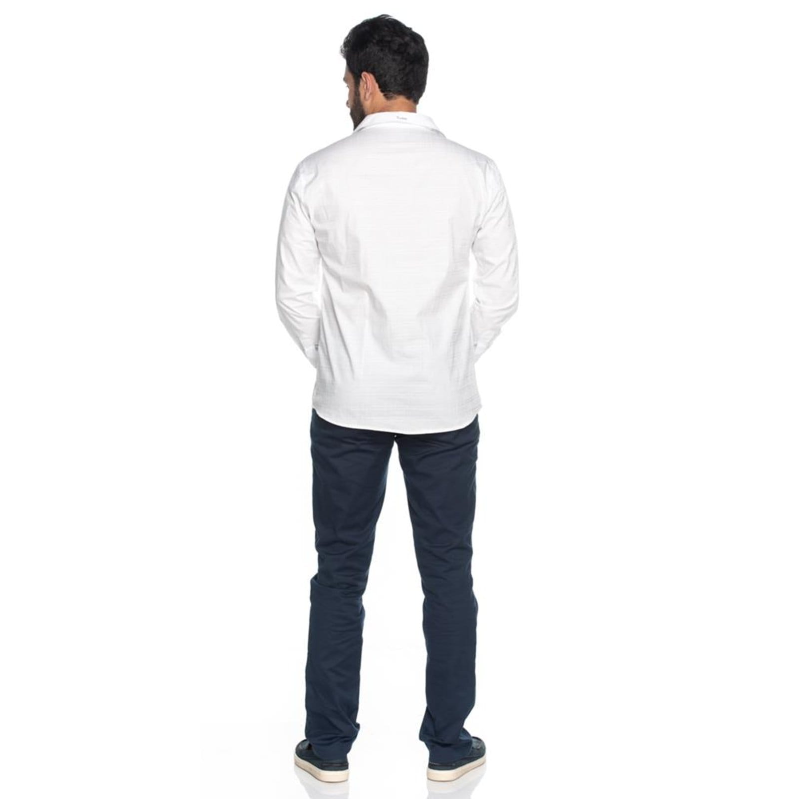 Vista 2 Bata Masculina Teodoro Algodão Trama Xadrez Casual TEODORO CAMISARIA branco