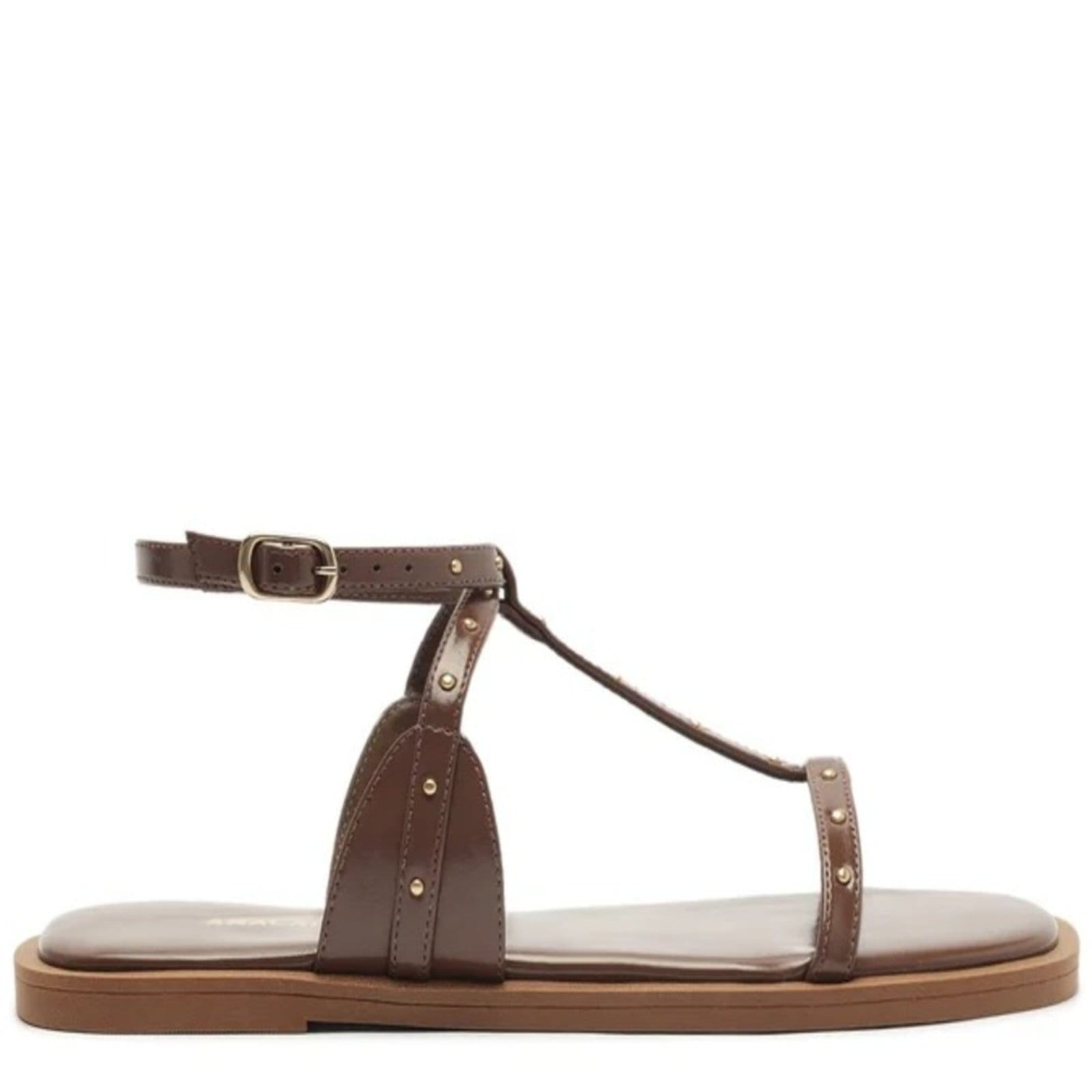 Vista principal Rasteira Anacapri Tiras Finas Tachas Anacapri marrom