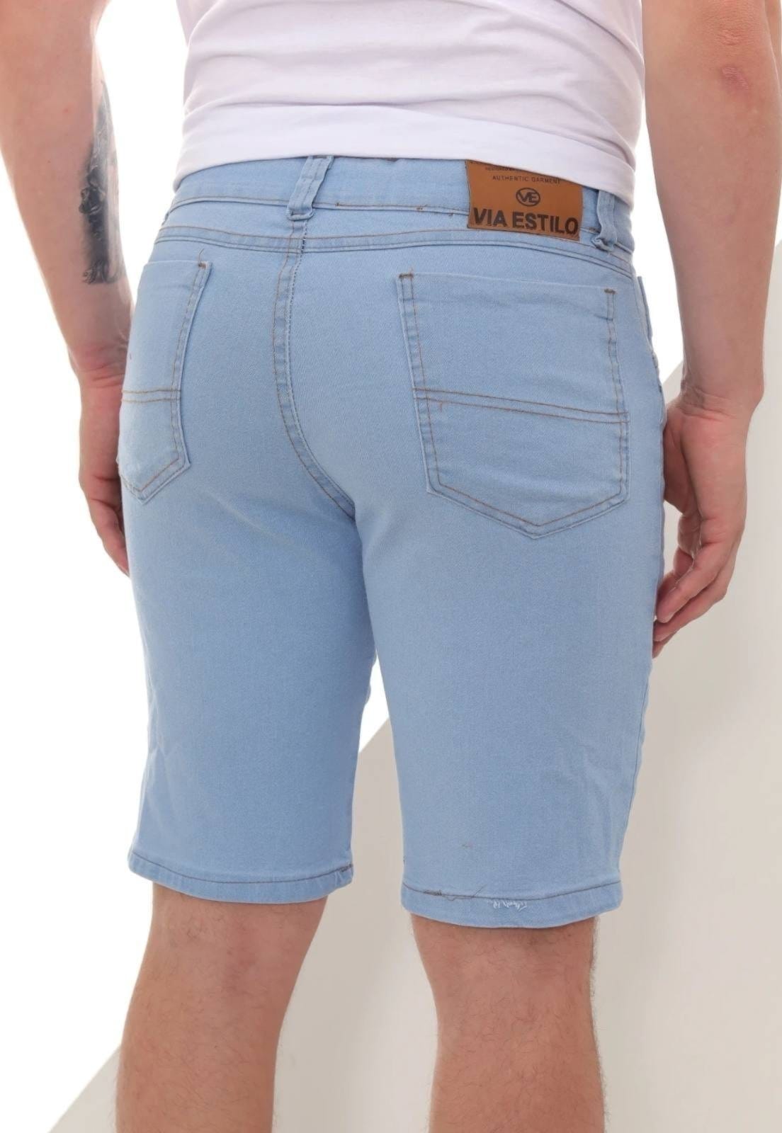 Vista 2 Bermuda Masculina Tempo Hábil Jeans Puídos Premium Casual Claro 5 Estilo azul