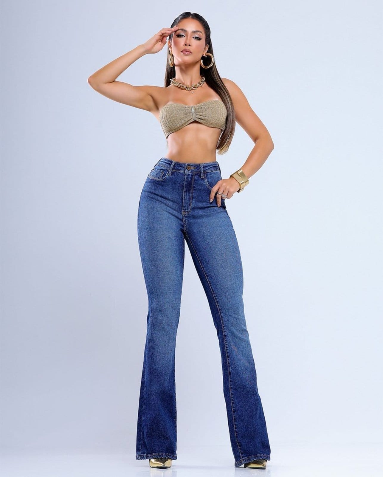 Calça Flare Feminina Cintura Alta 25246 Escura