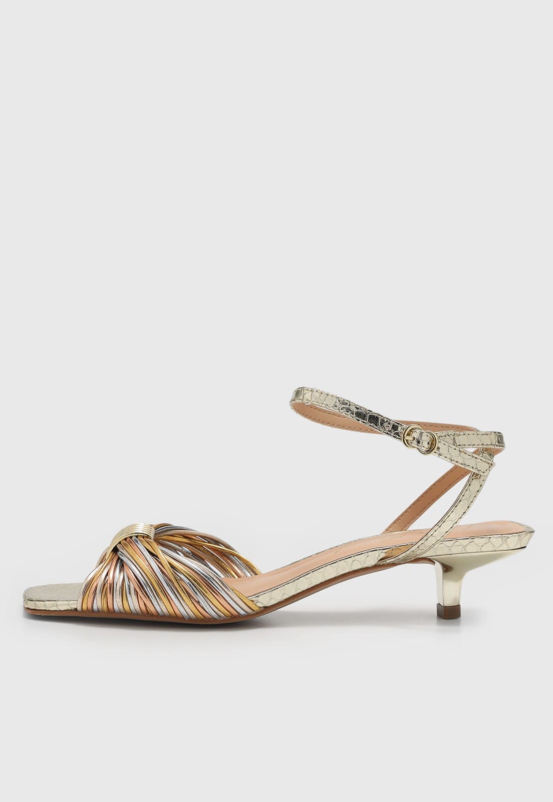 Sandália Feminina Luiza Barcelos Tiras Multicoloridas Metalizadas Dourada