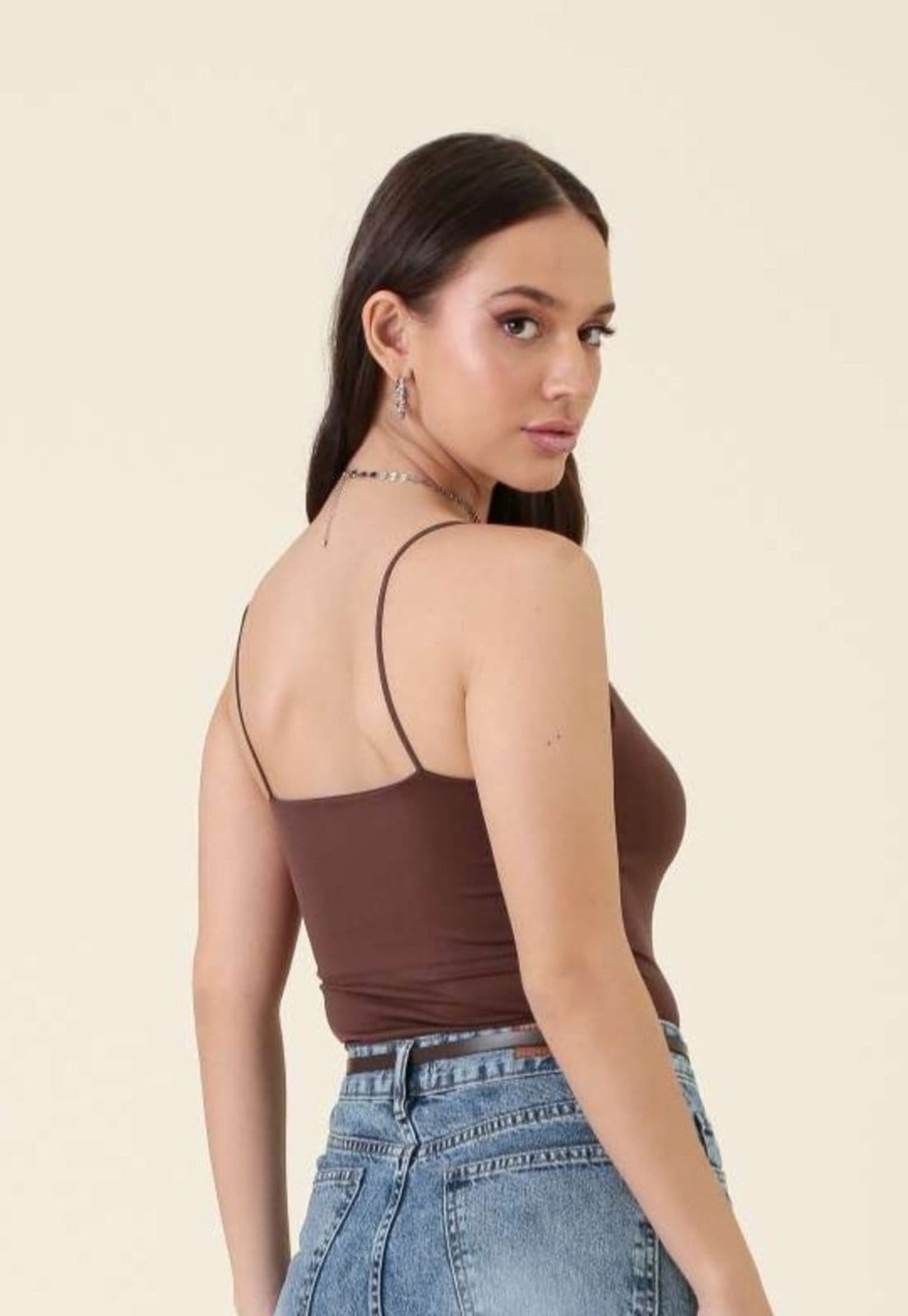 Vista 2 Blusa Regata Pop Me Em Poliamida Sem Costura Pop Me marrom