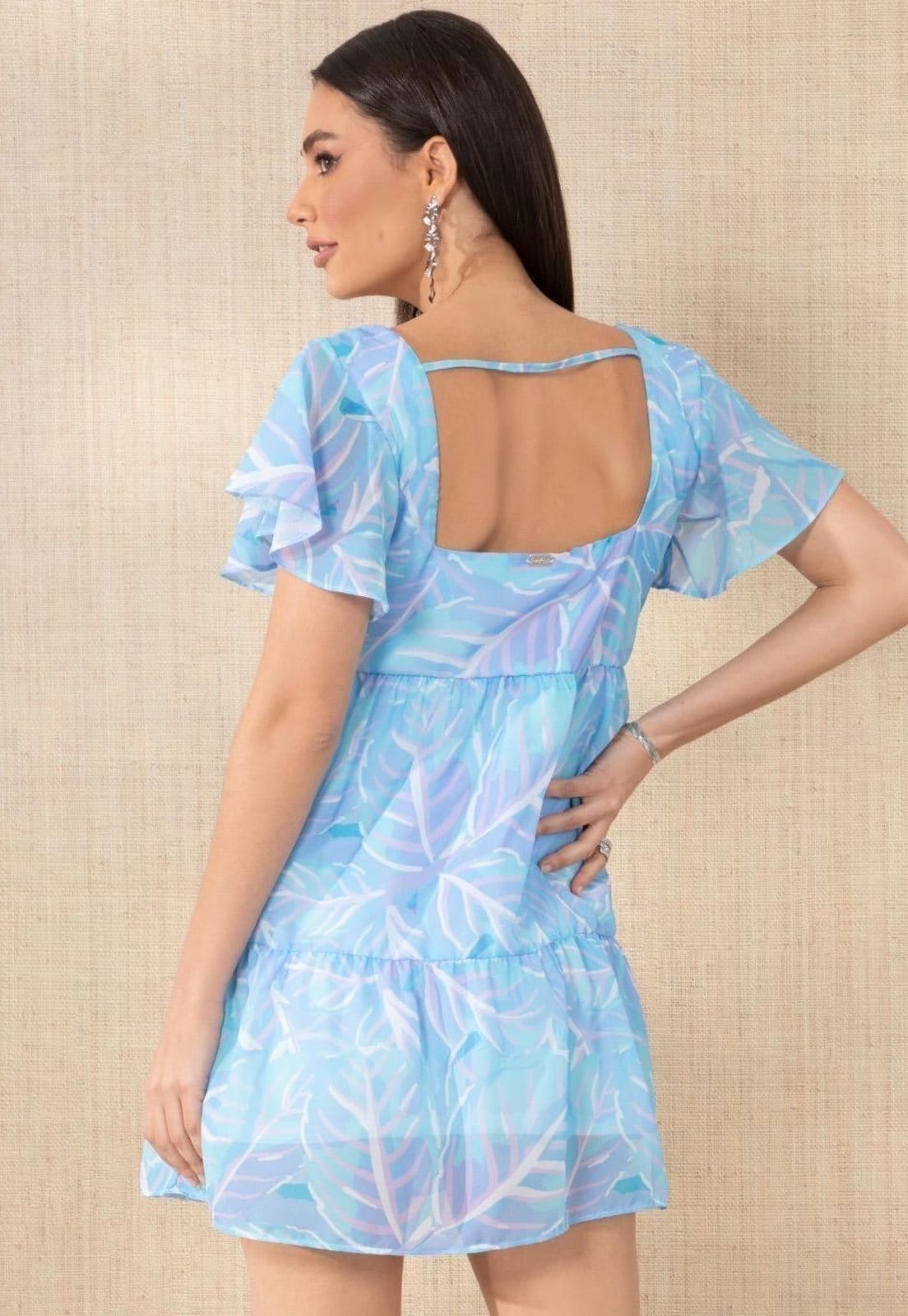 Vista 2 Vestido Com Manga Evasê Quintess azul