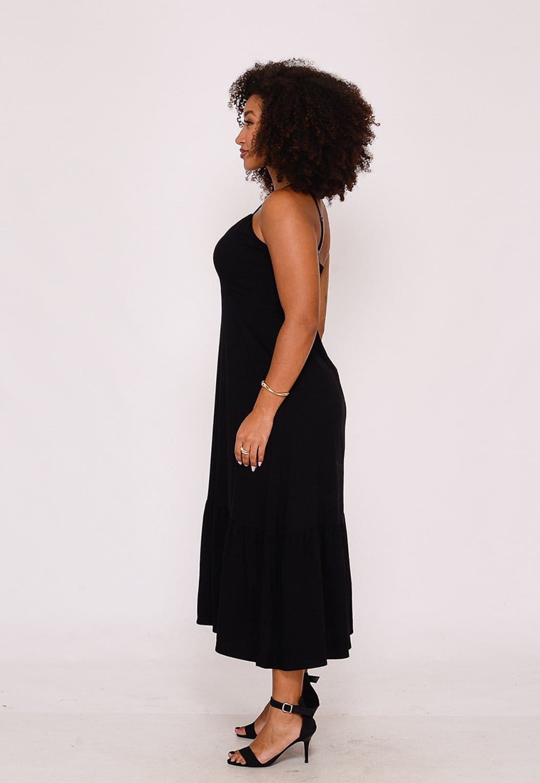 Vista 2 Vestido Midi com Babado na Barra BBonnie Emanuelly BBonnie preto