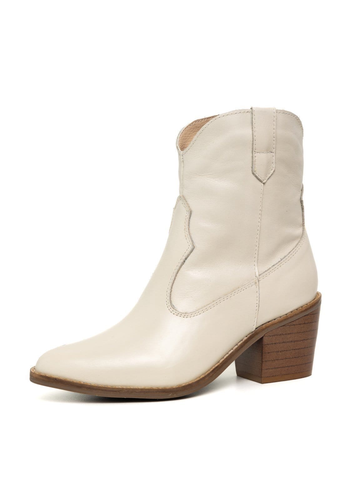 Vista principal Bota Western Texana Bico Fino Cano Curto Country Couro Off White TELLINI STORE off-white white
