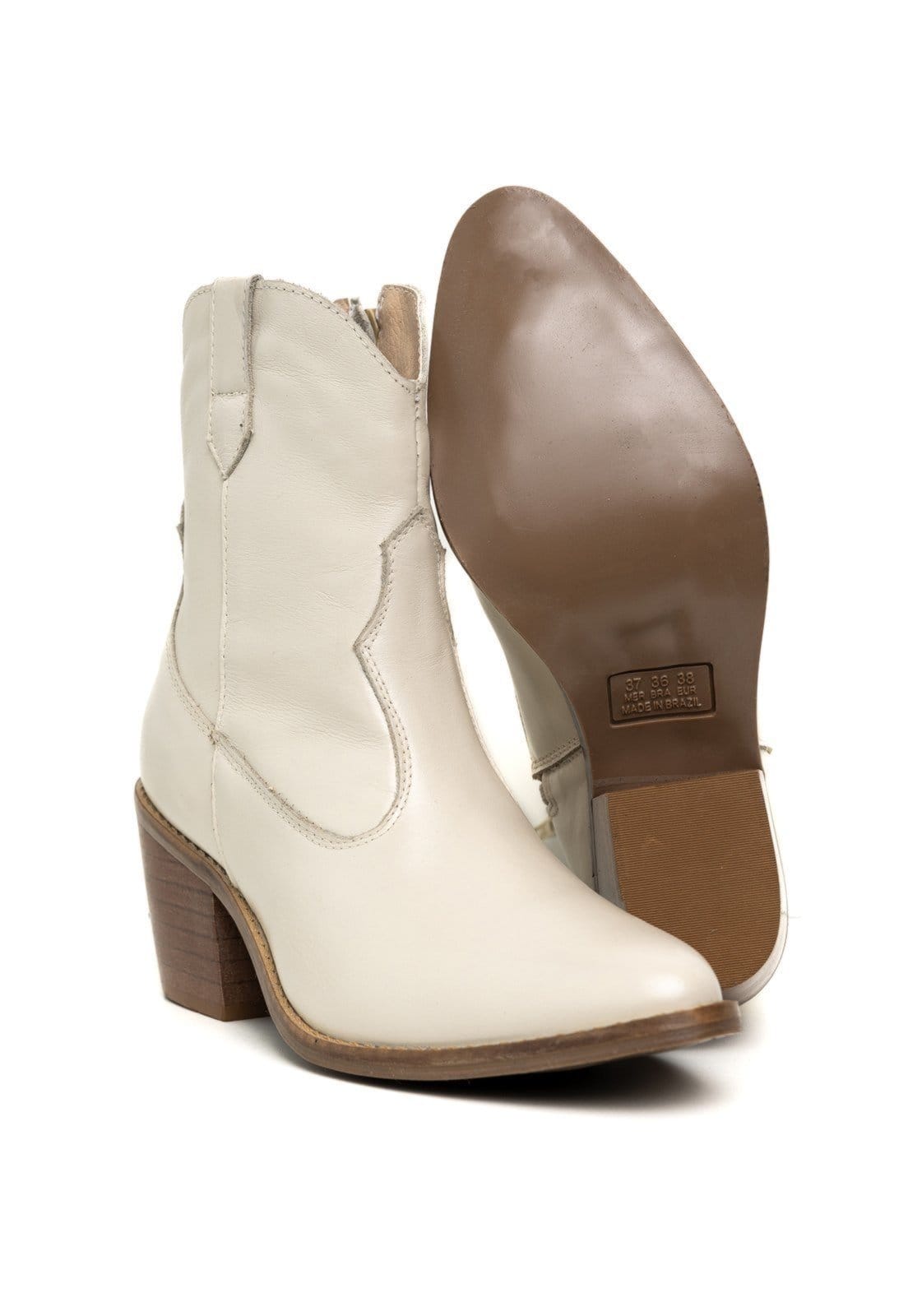 Vista 2 Bota Western Texana Bico Fino Cano Curto Country Couro Off White TELLINI STORE off-white white