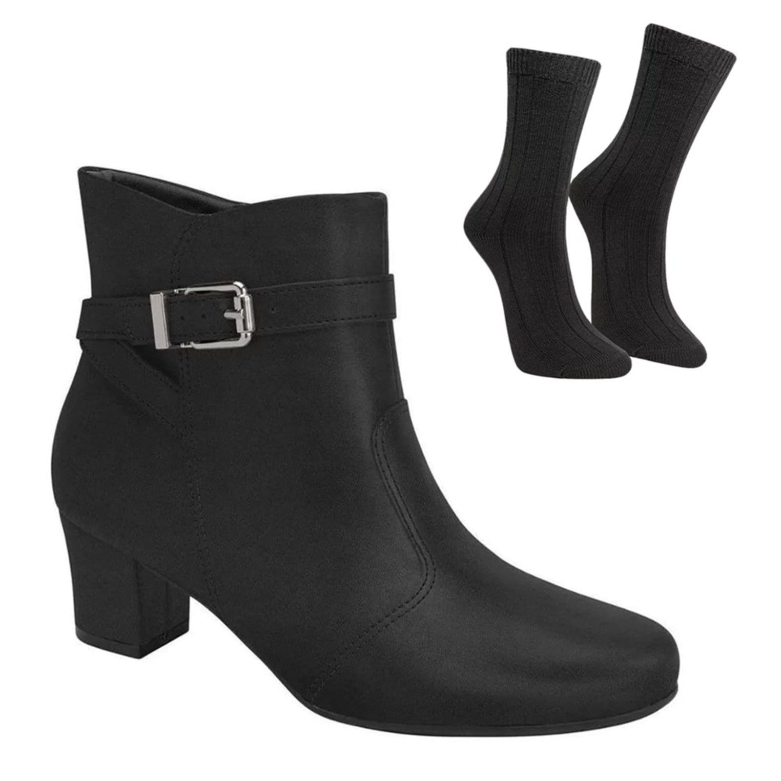 Vista principal Kit Bota Piccadilly Laura Cano Curto Feminina + Par de Meia Piccadilly preto