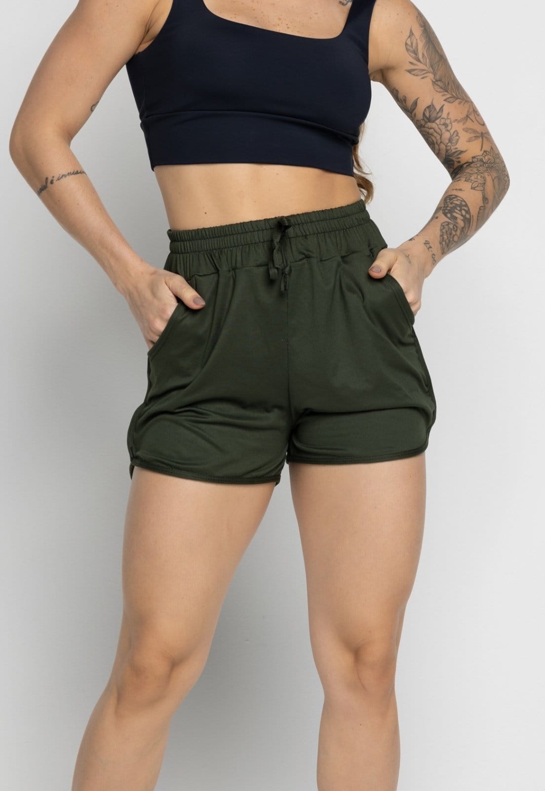 Vista principal Short Vekyo Com Bolso Feminino Moda Praia Piscina Verão Fitness Escuro VEKYO verde