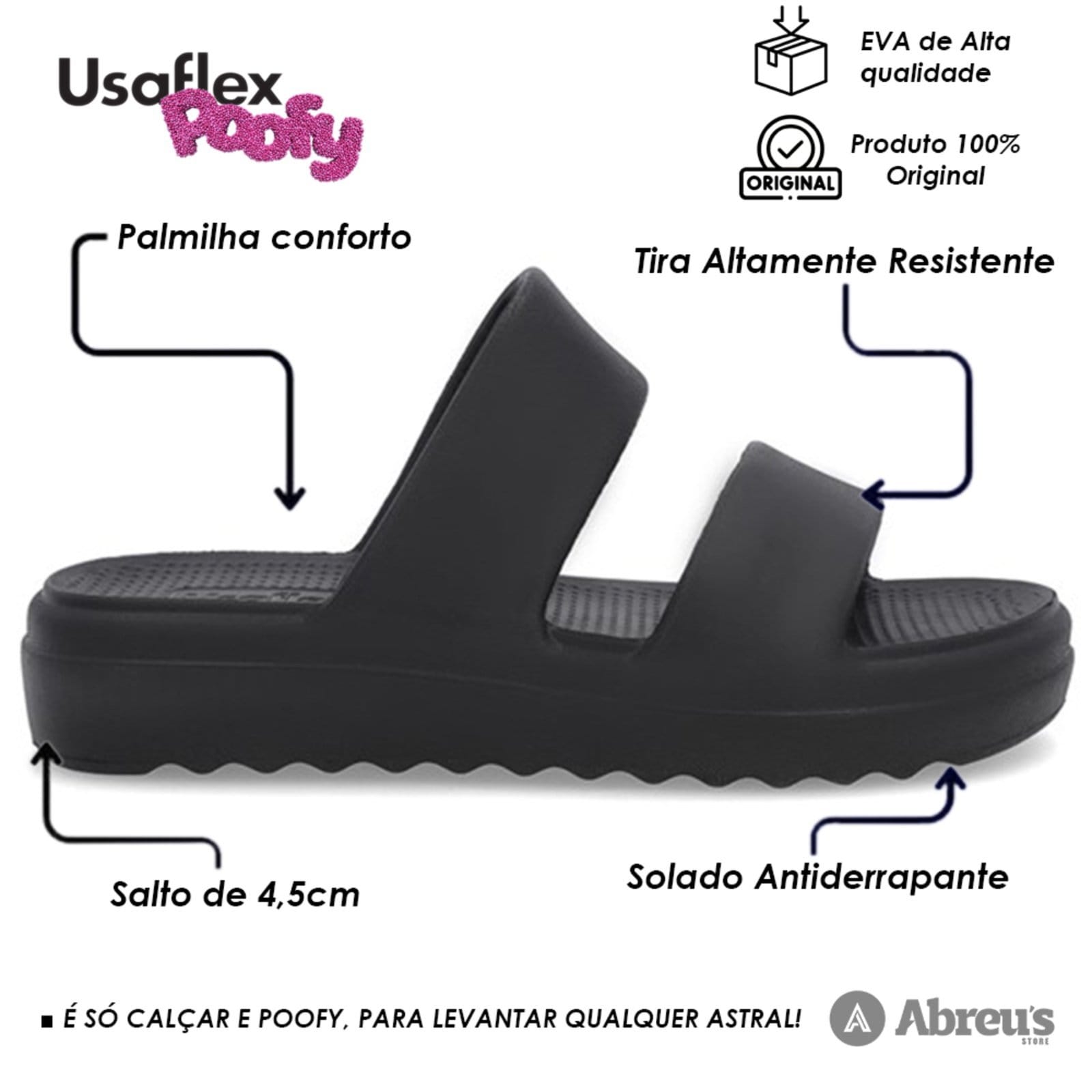 Vista 2 Chinelo Slide Usaflex Poofy Plataforma Feminino 001 Usaflex preto