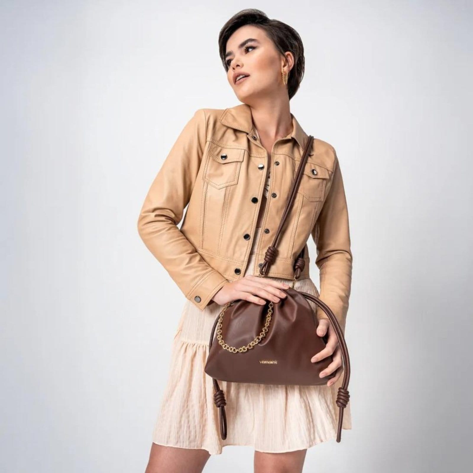 Vista 2 Bolsa Feminina Via Marte com Corrente B2-617 Dark Brown Incolor VIA MARTE incolor brown