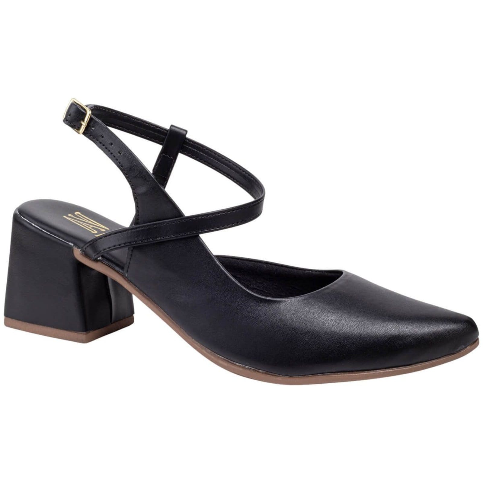 Sapato Feminino Slingback Mary Jane Scarpin Salto Grosso Bico Fino Social Via Angel 9101