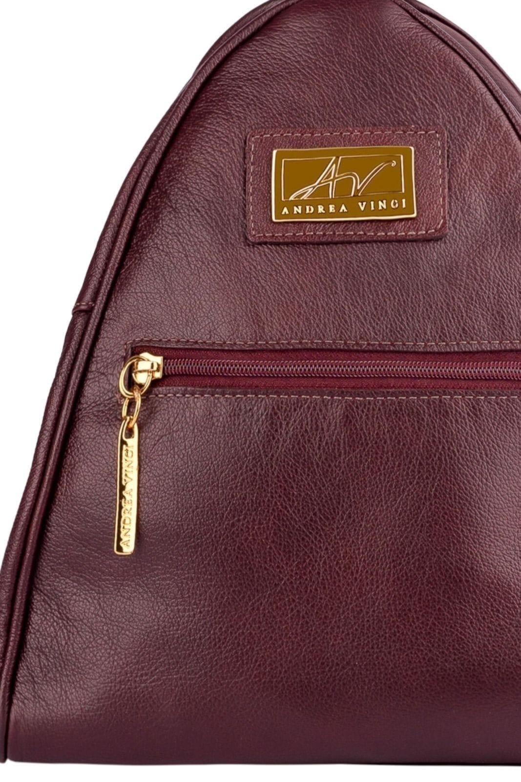 Vista 2 Mochila de couro liso 2 em 1 Malu - Marsala Andrea Vinci vermelho