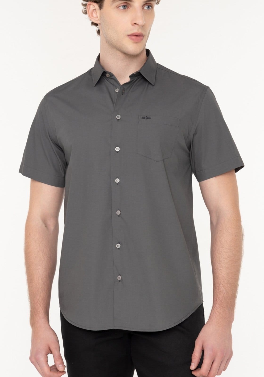Vista 2 Camisa Comfort Com Manga Curta E Bolso Em Tecido Mercerizado Hangar 33 cinza