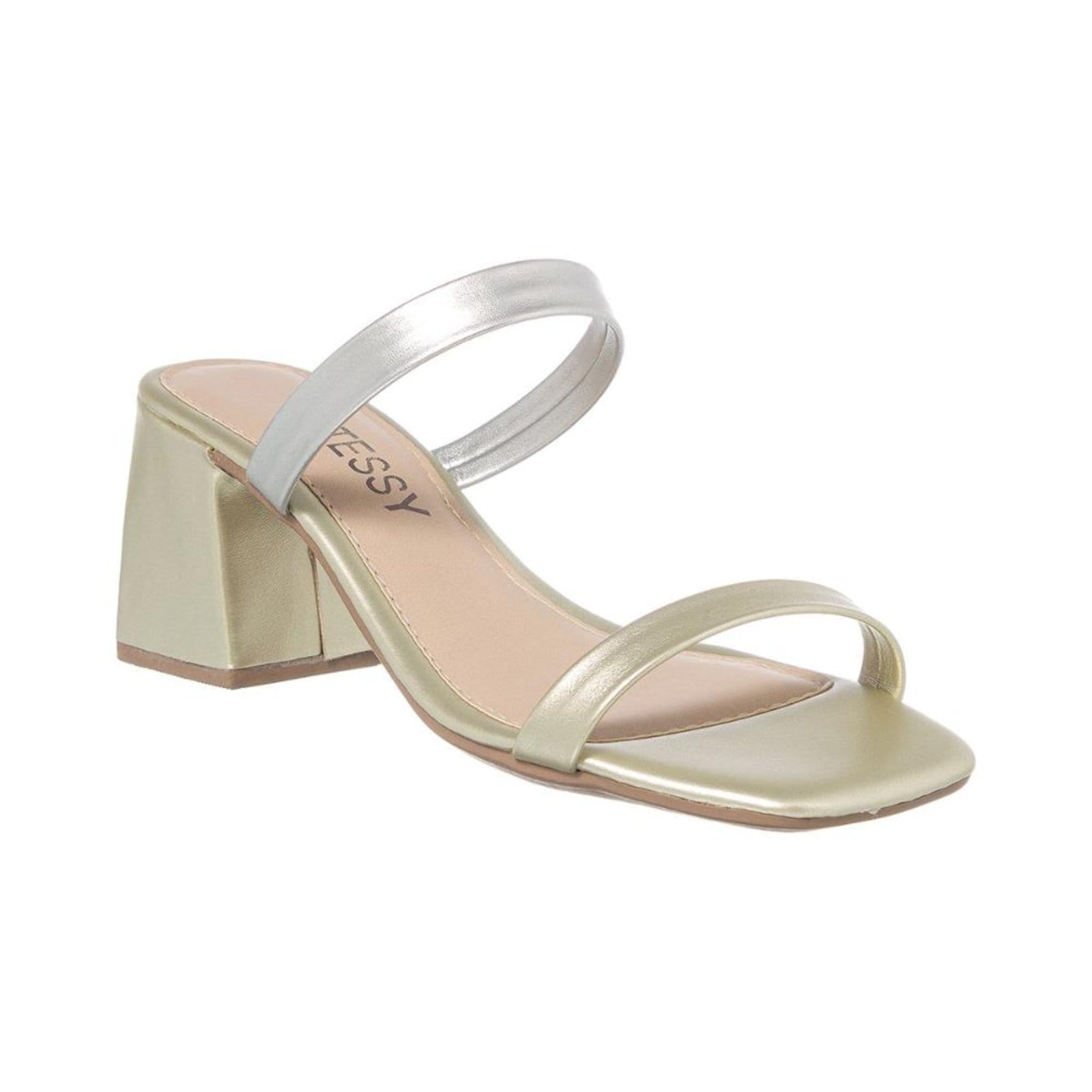 Tamanco Casual Feminino Sandalia Confortável Salto Grosso Metalizado e Prata