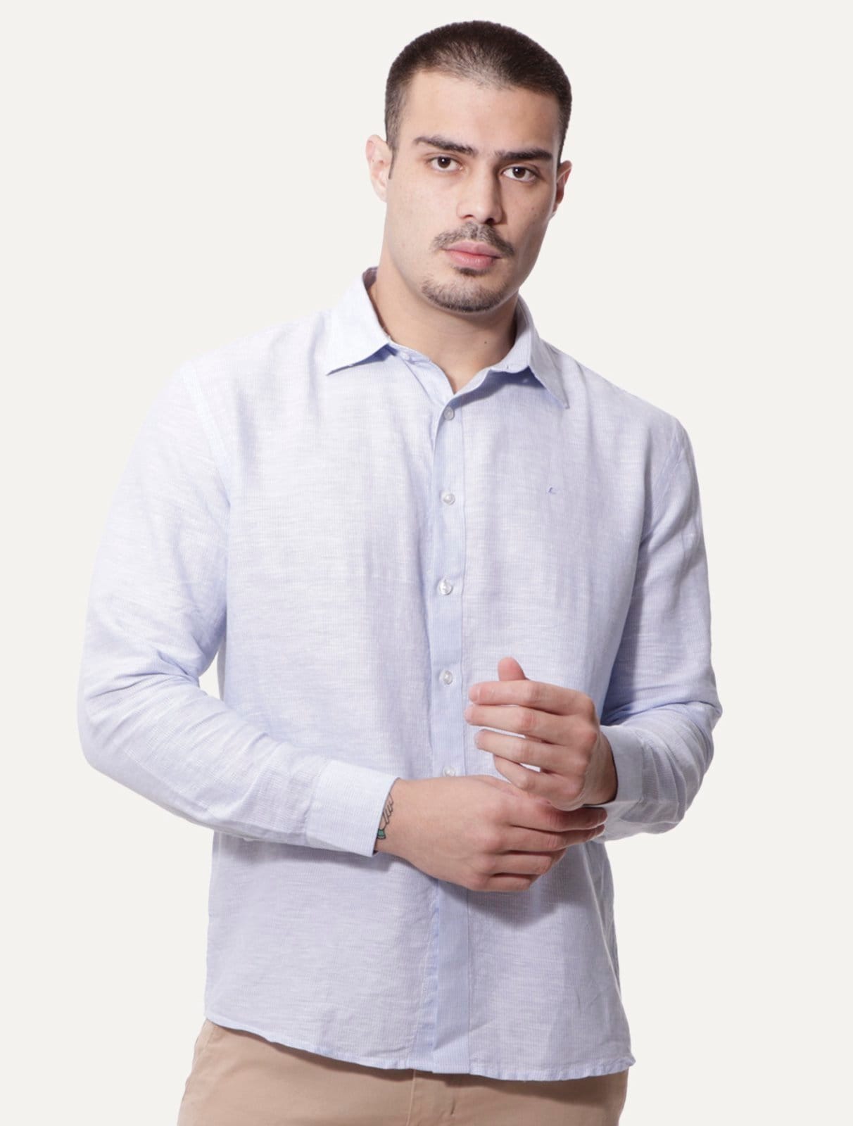 Vista principal Camisa Ellus Masculina Linen Lighthouse Stripe Italian Classic Claro Ellus azul