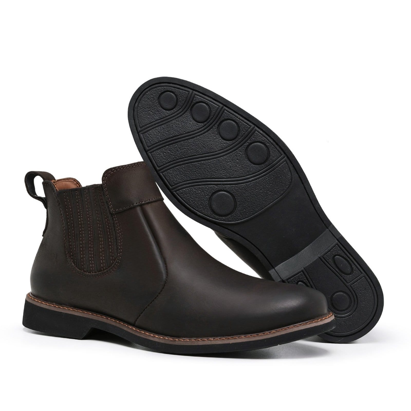 Vista 2 Bota Botina Chelsea Masculina de couro com sola de Borracha Costurada Re.: 103Nobuck Café Mister Couros marrom