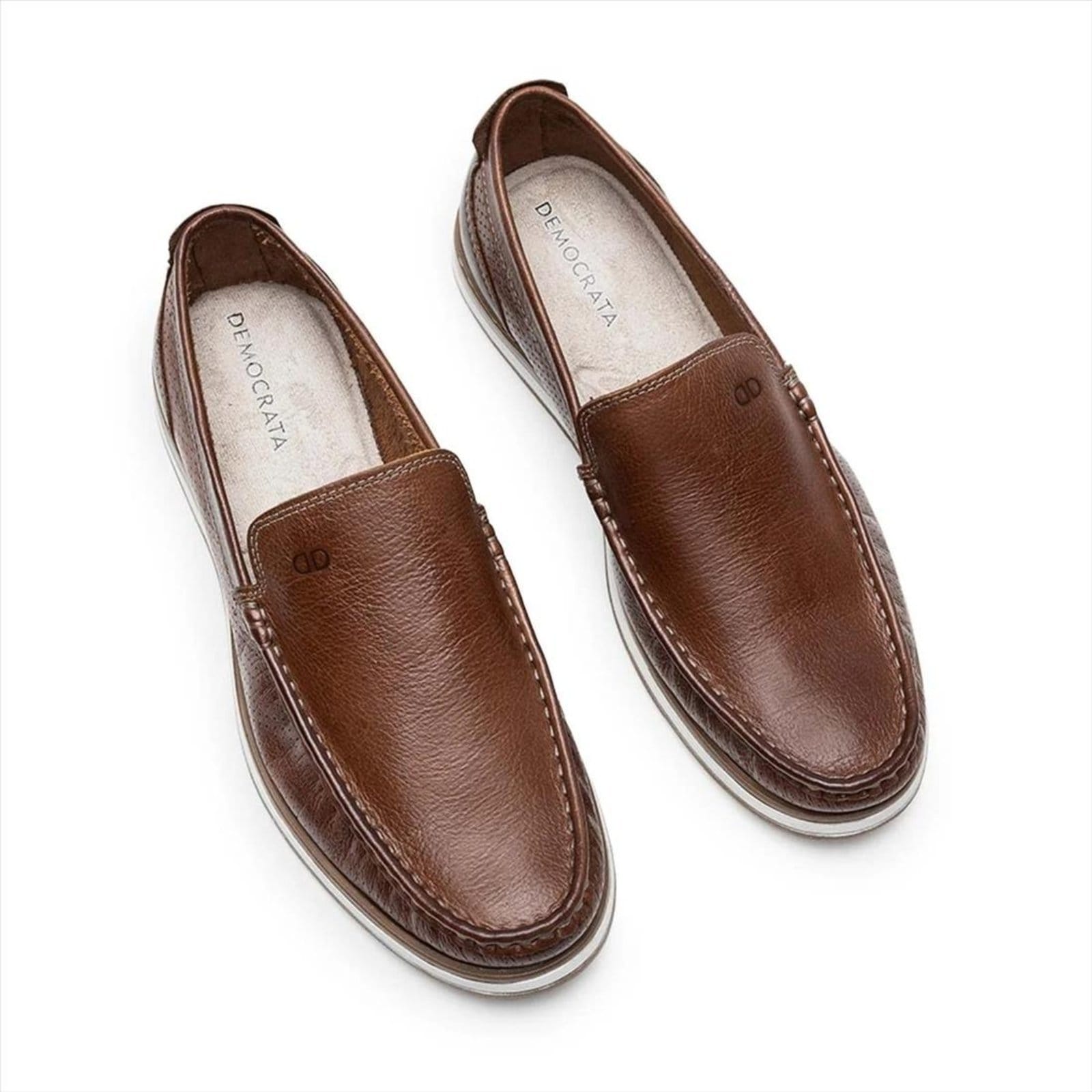 Vista 2 Mocassim De Couro Democrata Denim Flow 252101 + Cinto Dupla Face DEMOCRATA marrom denim