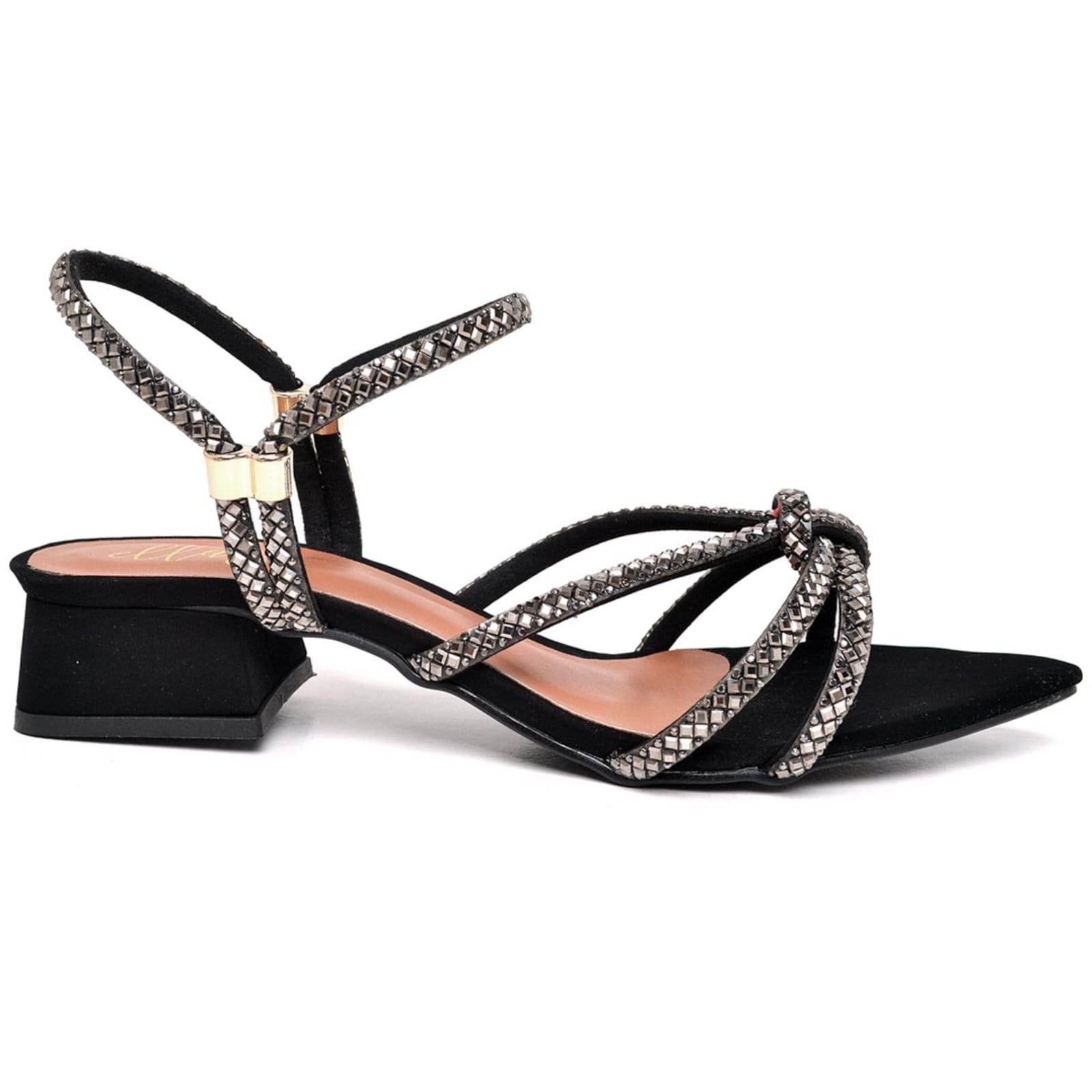 Vista 2 Sandália Salto Baixo Nobuck ComTira Pedra Ella's ZAFREM preto