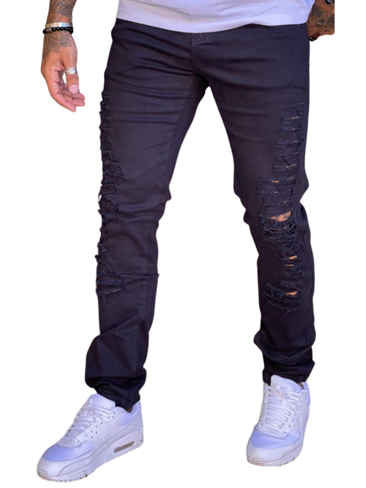 Vista 2 Calça Skinny Masculino Jeans Light Rasgado JEANS LIGHT preto