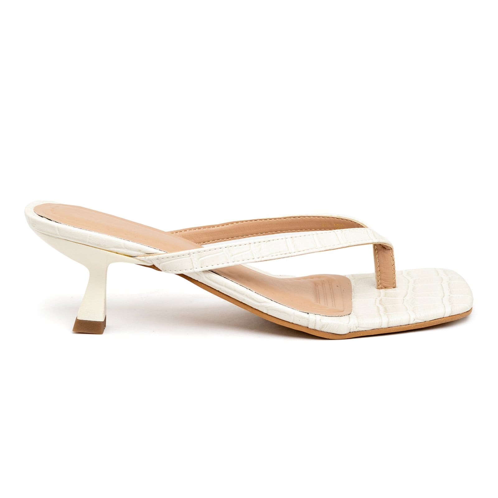 Tamanco De Dedo Hannah Salto Baixo Fino 5410 Croco Off White