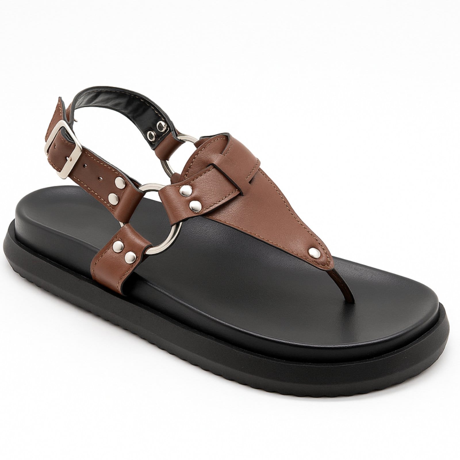 Vista 2 Papete Plataforma Feminina Sandália Flatform Estilo Moderno Cacau 005 Hannah Footwear marrom