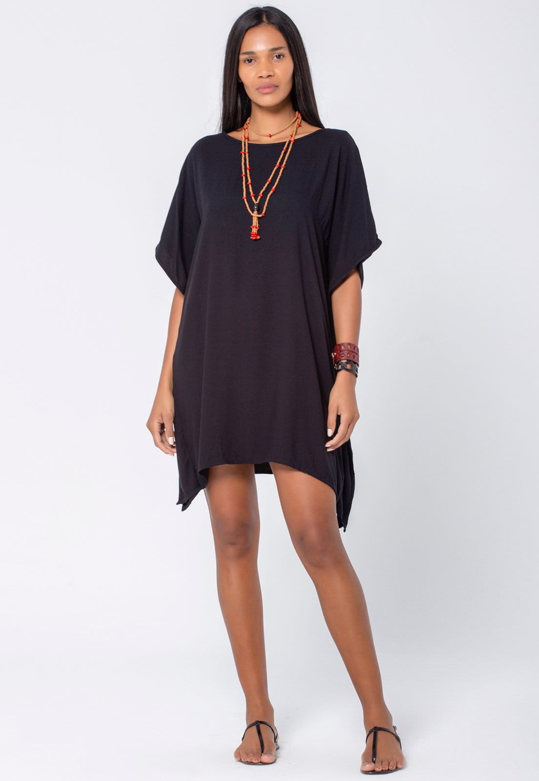 Vista 2 Vestido Kaftan Amazonia Vital Viscose Curto Amazonia Vital preto