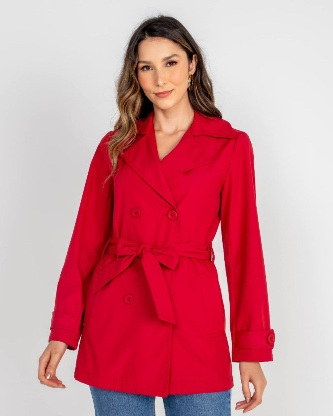 Vista 2 TRENCH COAT TRANSPASSADO FORRO ONÇA POLLEN vermelho