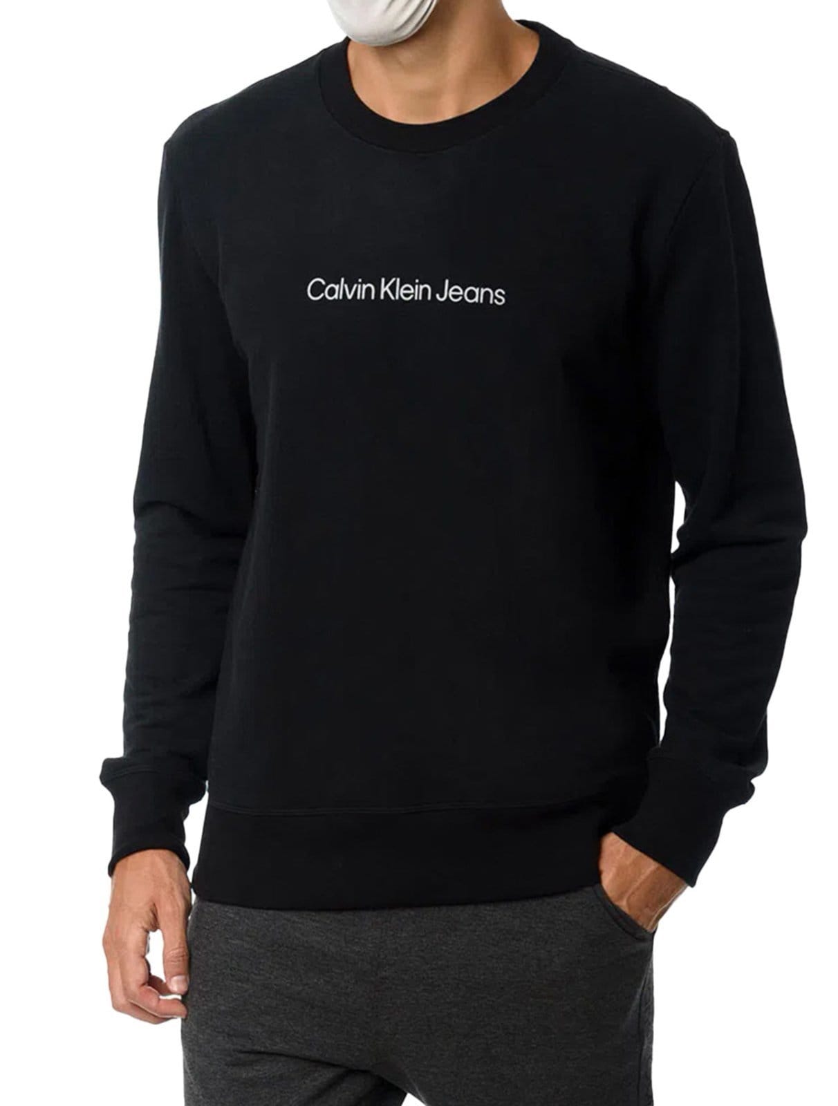 Vista principal Moletom Calvin Klein Jeans Masculino Crewneck Light Front Logo Calvin Klein preto