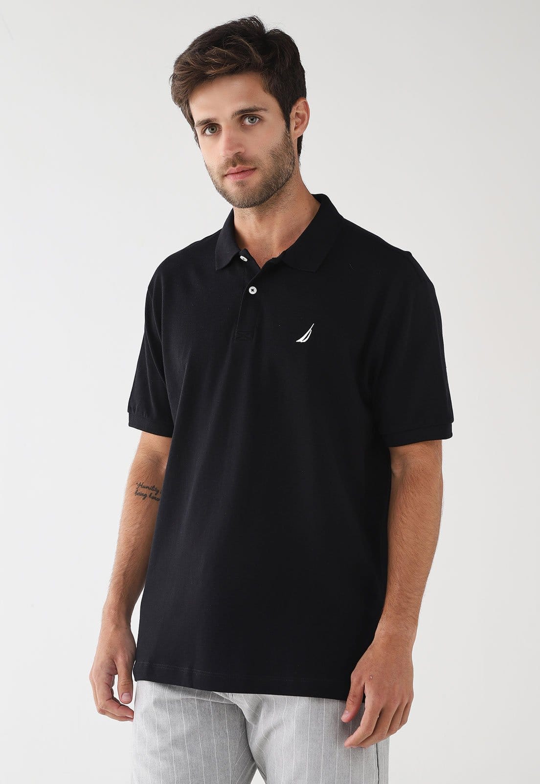 Vista principal Polo Masculina Nautica Logo Bordado Preta Nautica preto
