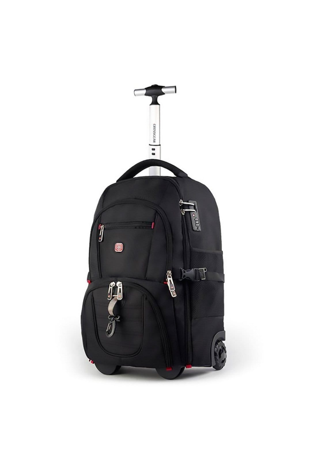 Vista principal Mochila Rodinhas Executiva Bolsa Reforçada Espaçosa Alça Costas Cadeado Crossgear preto