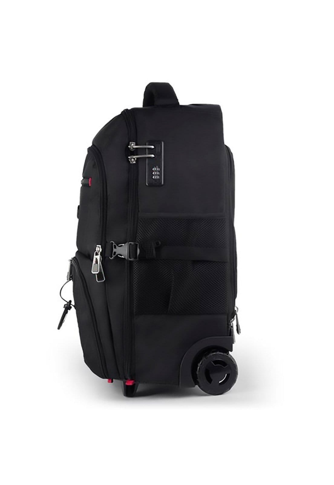 Vista 2 Mochila Rodinhas Executiva Bolsa Reforçada Espaçosa Alça Costas Cadeado Crossgear preto