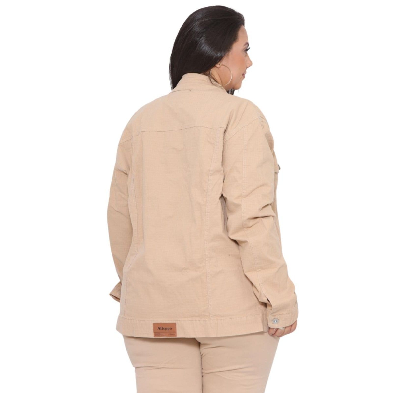 Vista 2 Jaqueta Feminina Plus Size de Sarja cor Creme Tecido Quadriculado Alleppo Jeans bege/cáqui