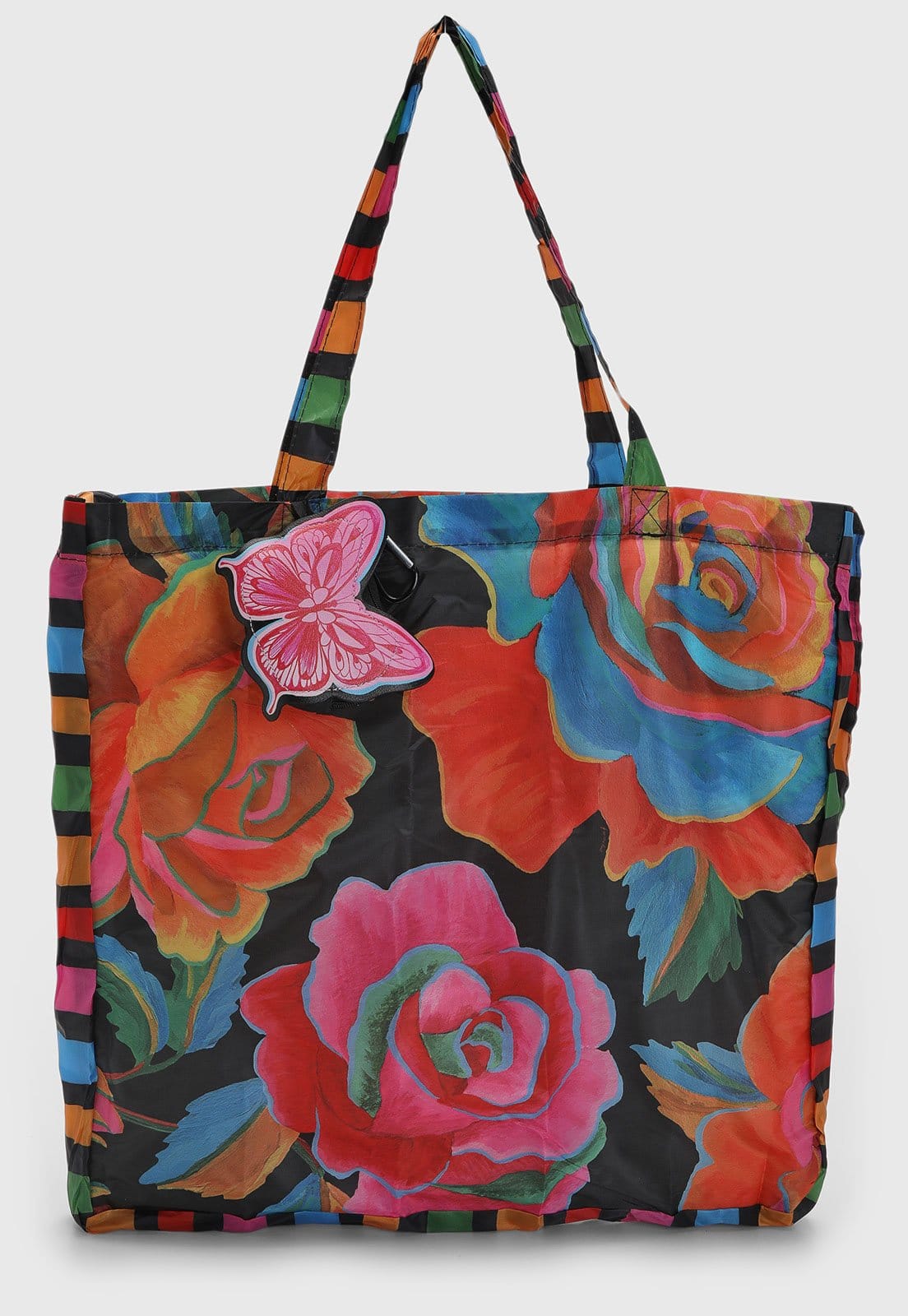 Bolsa Grande FARM Estampada Rosas Preta