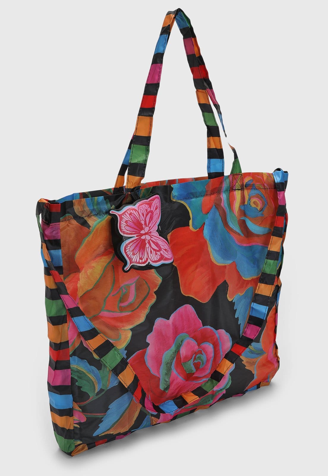 Vista 2 Bolsa Grande FARM Estampada Rosas Preta FARM preto