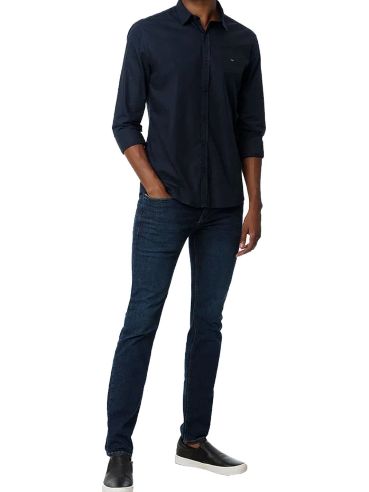 Vista 2 Camisa Calvin Klein Masculina Slim Fit CKJ Logo Calvin Klein azul marinho