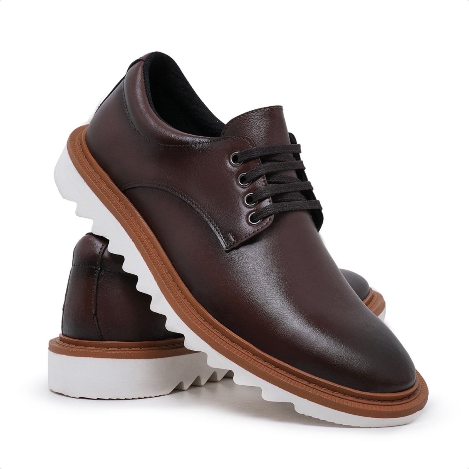 Vista 2 Sapato Oxford Casual Social Masculino Com Cadarço Solado Tratorado Moderno Café Bia Ramos marrom