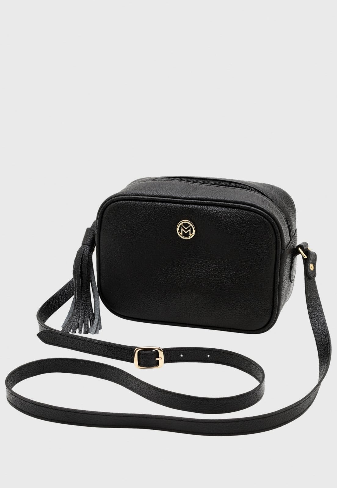 Bolsa Transversal de Couro Mariart Titânio Preta