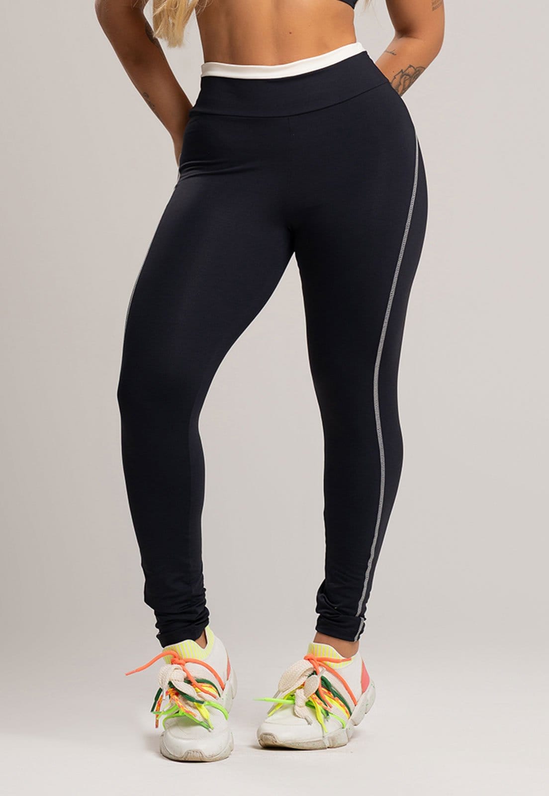 Calça Legging MVB Modas Cós de Vira Cintura Alta Feminina Poliamida