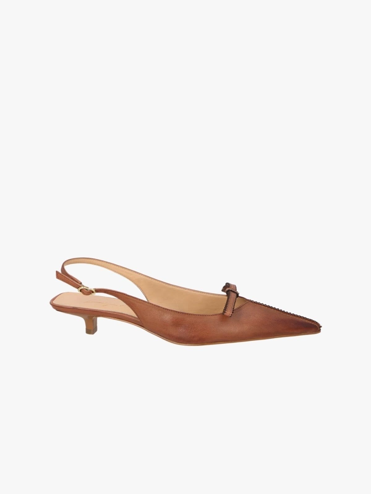 Vista 2 Scarpin Slingback Encerado Com Recortes E Laço Luiza Barcelos caramelo
